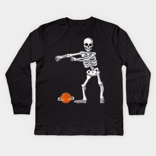 Flossing Skeleton Basketball Funny Halloween Kids Long Sleeve T-Shirt